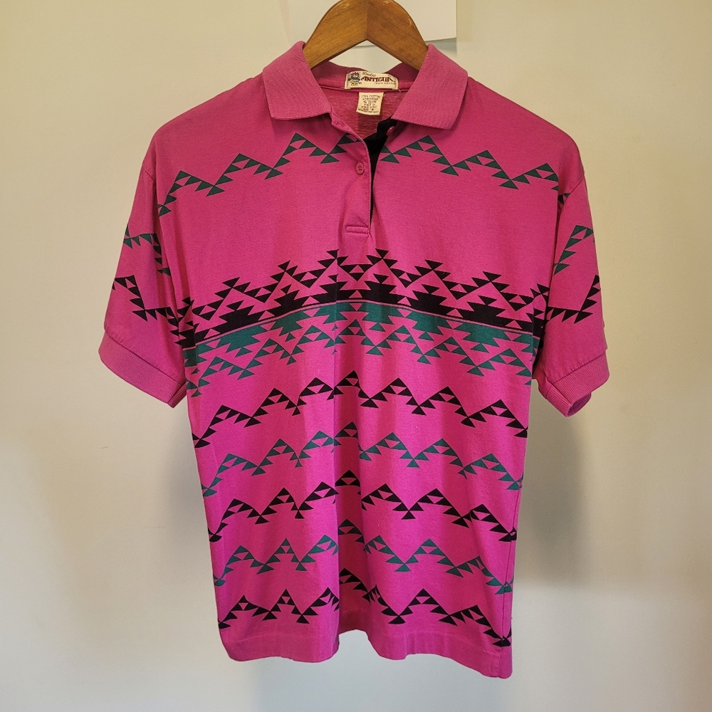 Vintage Lady Antigua Polo Western Aztec Womens S Pink Multicolor Single Stitch